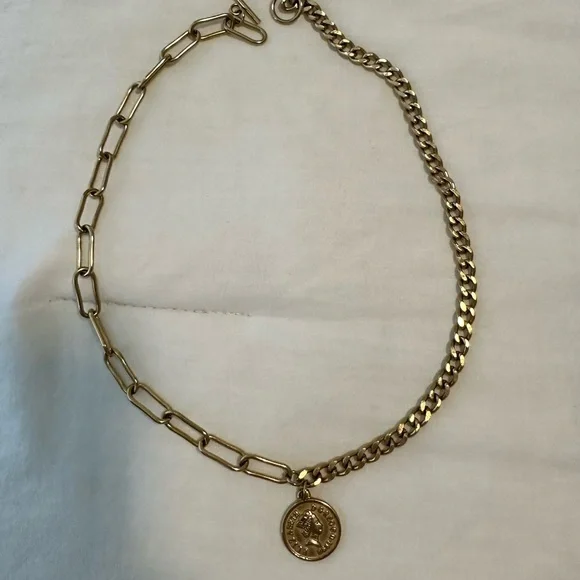 NWOT Adornia Mixed Chain Coin Necklace OS in Yellow Gold - Picture 3 of 6